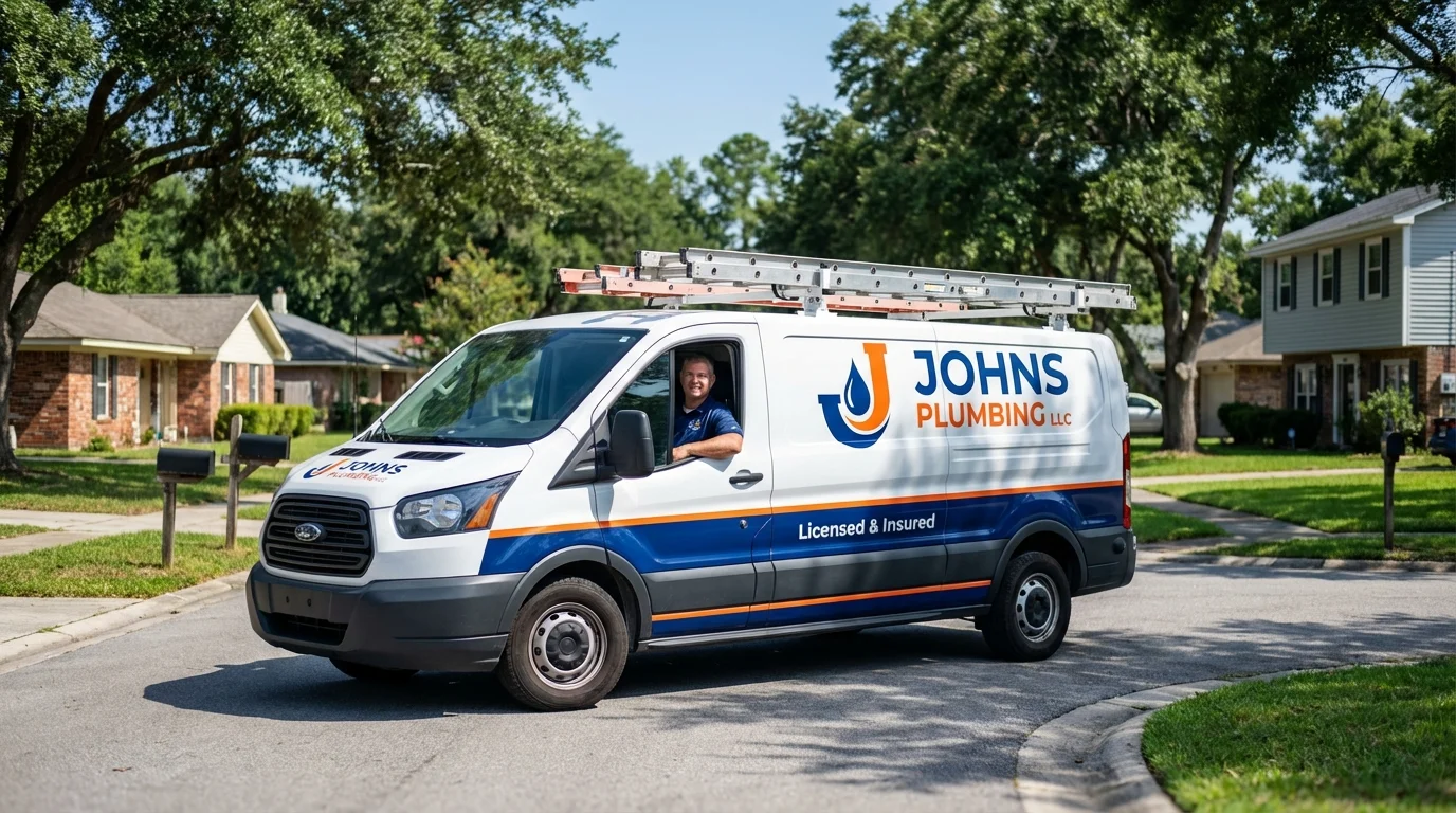 Johns Plumbing LLC service van in Athens, GA