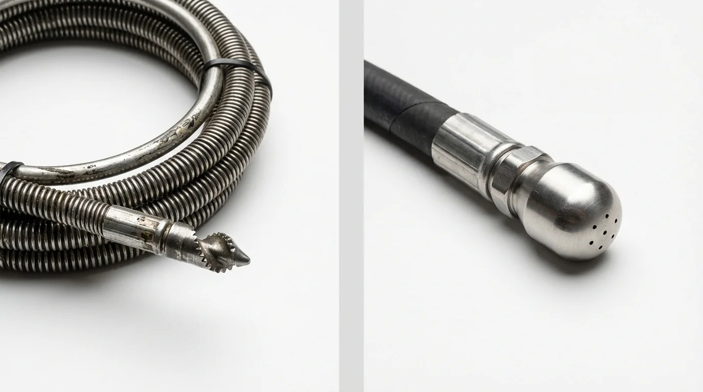 Drain snake cable and hydro jetting nozzle used for drain cleaning in Athens, GA